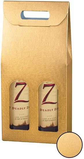 Amazon.com | ZT Packaging 2 Bottle Carrier - Oro, Spun Matte Gold Linen ...
