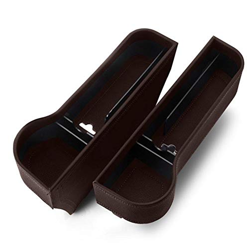 EUYOUZI Car Seat Crevice Storage Box, 2Pcs Console Caddy Side Pockets Gap Filler Catcher Organizer Universal PU Leather Bottle Cup Holder Coin Collector Coffee