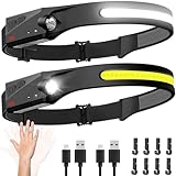【2個セット】ヘルメットライト UMIONE 充電式LEDヘッドランプ センサー付き 450LUMEN 高輝度 8時間連続使用 軽量 アウトドア ヘルメットライト ヘルメットクリップ付き (02, ブラック)