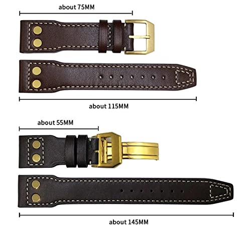 Bracelet de montre cuir rivets bronze marron 22mm - 6