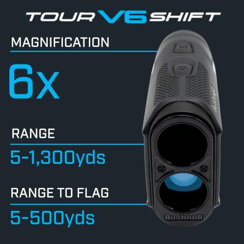 Image of Bushnell Golf Tour V6 Shift Laser Rangefinder with Slope Compensation, 1300-Yard Range, Flag Lock Vibration, Magnetic Cart Mount, 6X Magnification, Waterproof - Tournament Legal