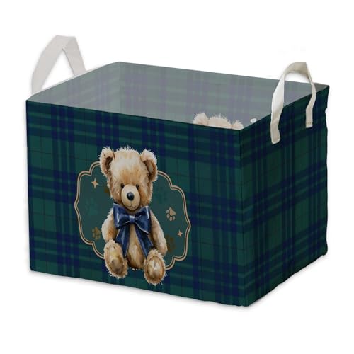Image of Teddy Bear Baby Shower Decorations,Teddy Bear Storage Baskets,Bear Nursery Decor,Large Square Canvas Laundry Hamper With A Waterproof PE Coating,Foldable Kids Toy Clothes Bins for Bedroom