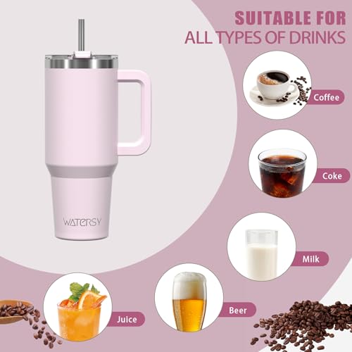 Image of 20 oz Tumbler with Handle,Tumbler with Lid and Straw,Double Wall Insulated Cup Stainless Steel Travel Mug(Cold for 34 Hours),Water Bottle for Iced Tea,Coffee,Cold Beverages(Rose Quartz)