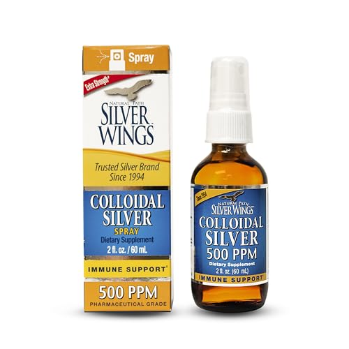 Natural Path Silver Wings Colloidal Silver - Extra Strength Liquid Immune Support Supplement - 500ppm (2500mcg) - 2 fl oz Spray