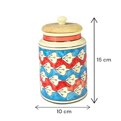 Image of Airtight Ceramic Jars (Pack of 2) - 900ml Each - Wooden Lid - Kitchen Containers for Sugar, Tea, Salt, Pickles, Pulses & More