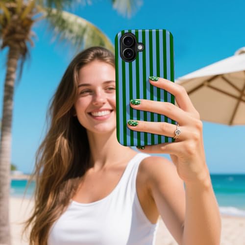 flewfun Magnetic for iPhone 16 Case Cute Stripes Phone Case, Green and Blue by flewfun - Used condition - Image 7