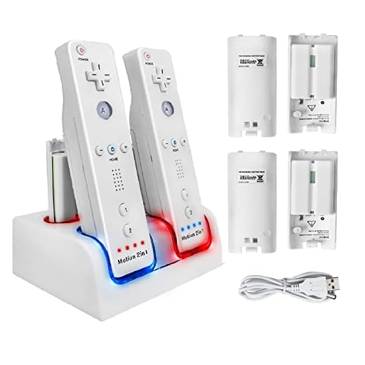 4 Ports Charging Station for Wii Remotes, TechKen Controller Charger Dock Station with 4 Bonus 2800mAh Rechargeable Batteries (Updated Version)