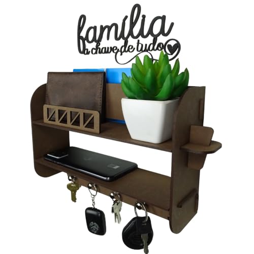 Porta Chaves e Cartas De Parede Com Prateleira Em Mdf