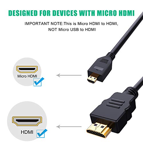 Smraza Micro Hdmi To Hdmi Cable, 2 Pcs 6 Feet 4K Ultra Hd Micro Hdmi Cable Male To Male, Compatible For Raspberry Pi 4/3 B/3 B+, Gopro Hero, Action Camera/Cam #TOP1