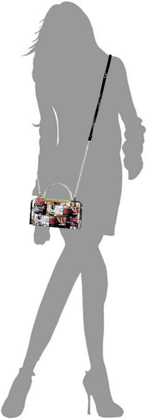 Magazine Cover Collage Round Top Handle Crossbody Bag Clutch Wallet