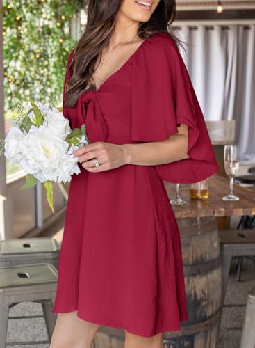 Image of Dokotoo Womens Dresses 2026 Spring Summer Deep V Neck Elegant Cocktail Bow tie Mini Dress S-XL