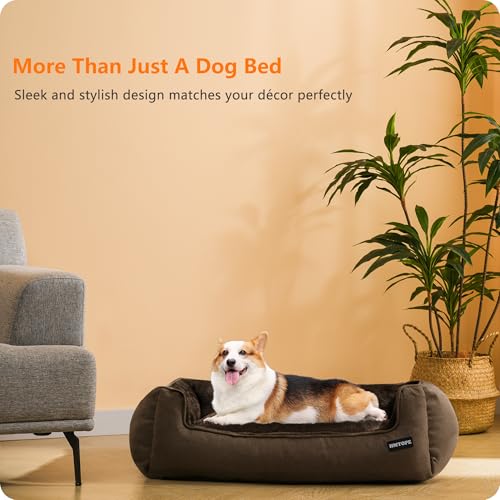 HMTOPE Hundebett, Hundesofa, Hundekissen, Hundekörbchen Abnehmbar und waschbar, Braun, 90 x 75 x 25 cm