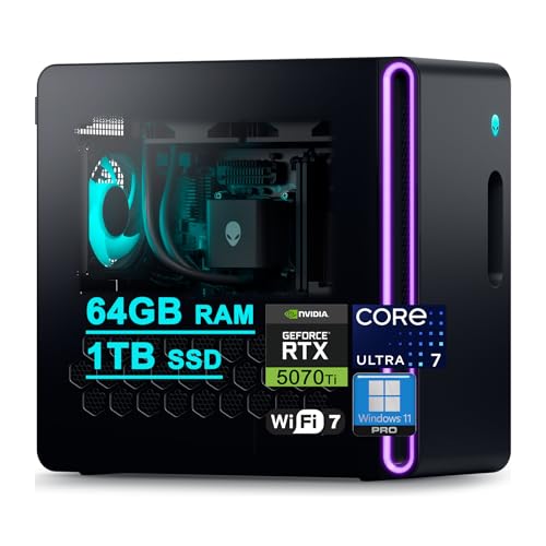 Image of Dell Alienware Aurora ACT1250 Gaming Desktop Intel 20-core Ultra 7 265F (>i7-14700) 64GB RAM 1TB SSD GeForce RTX 5070 Ti 16GB GDDR7 DLSS4 Wi-Fi7 1000W PSU Liquid Cooler for Gaming AI Win11Pro