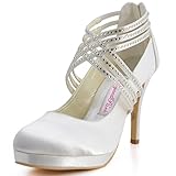 Elegantpark EP11085-PF Satin Geschlossen Zehen Satin Krause Pumps Plateau Tanzschuhe Damen Brautschuhe Ivory Gr.39