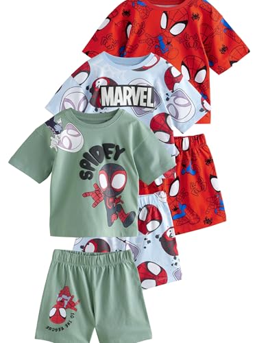 Next Niños Pack de 3 Pijamas de Manga Corta con Licencia Red/Blue Spidey 18 Meses