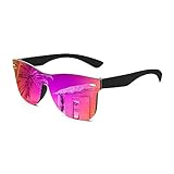 FEISEDY Trendy Rimless Mirrored One Piece Lens Sunglasses Reflective Sun Glasses B4114 (Purple Mirror, 62)