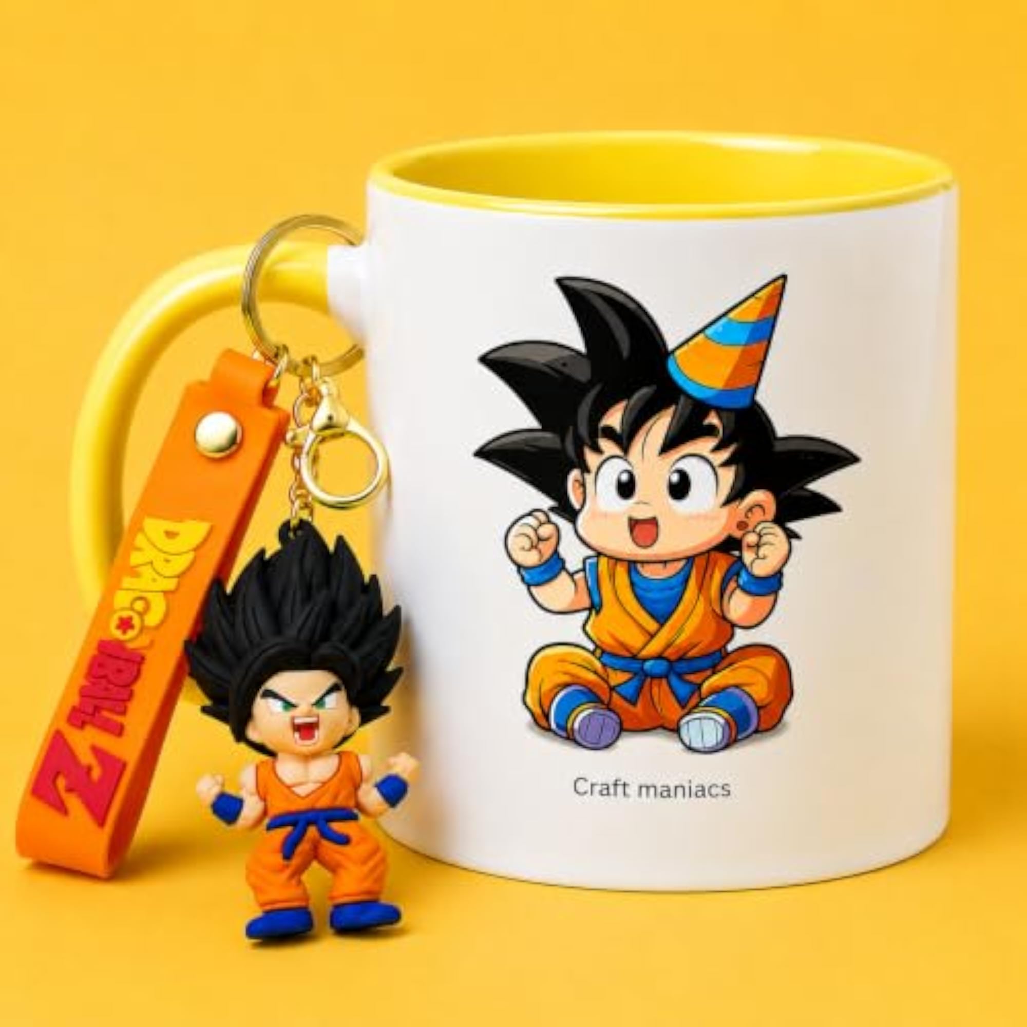 Goku Cap Yellow Rim Mug with Silicon Keychain