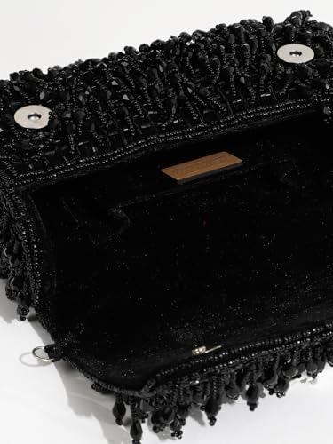 Image of THE TAN CLAN Rosa Black Flap Over Clutch Bag for Women | Elegant Evening Handbag, Purse, Perfect for Weddings, Parties & Special Occasions
