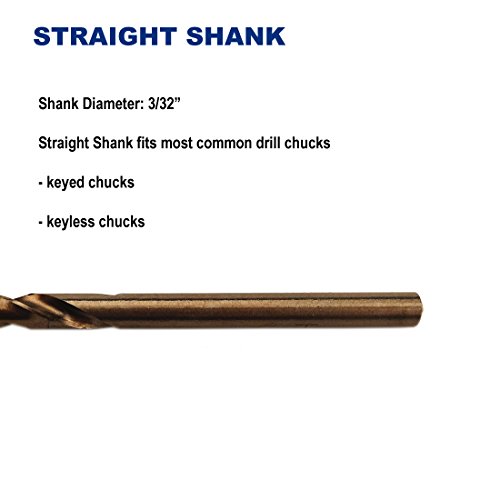 3/32-Inch Cobalt Steel M35 Jobber Length Twist Drill Bits For Hard Metal, Stainless Steel, Pack Of 12 #TOP4