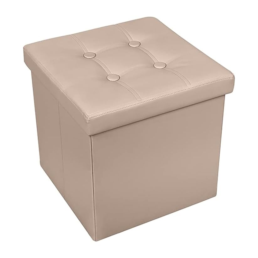INTRECCI Puf almancenaje Cuadrado - Baúl con contenedor en ecopiel – Puff Reposapiés tapizado en ecopiel 38x38x38 cm Tortola