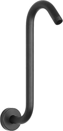 HarJue Brazo de ducha en forma de S, cabezal de ducha de 15 pulgadas, tubo de extensión de tiro alto, conexión estándar de 12 pulgadas con brida,