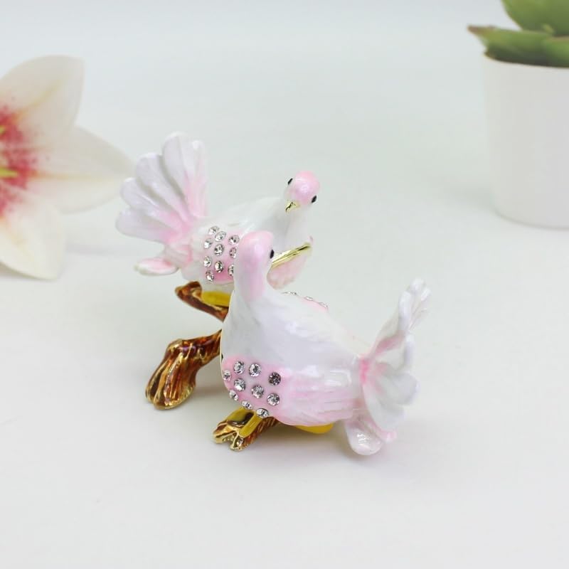 HUFFA Enameled Bird Figurine Trinket Box | Metal Hinged Jewelry Organizer for Rings and Small Treasures(pink)