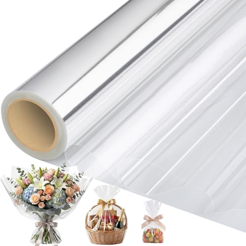 woric Cellophane Wrap for Gift Baskets 17In X 82 Ft Clear Cellophane Wrap Roll Gift Basket Wrapping Plastic Paper for Birthday Baby Shower Flower Bouquet Wedding Treats Candy DIY Crafts