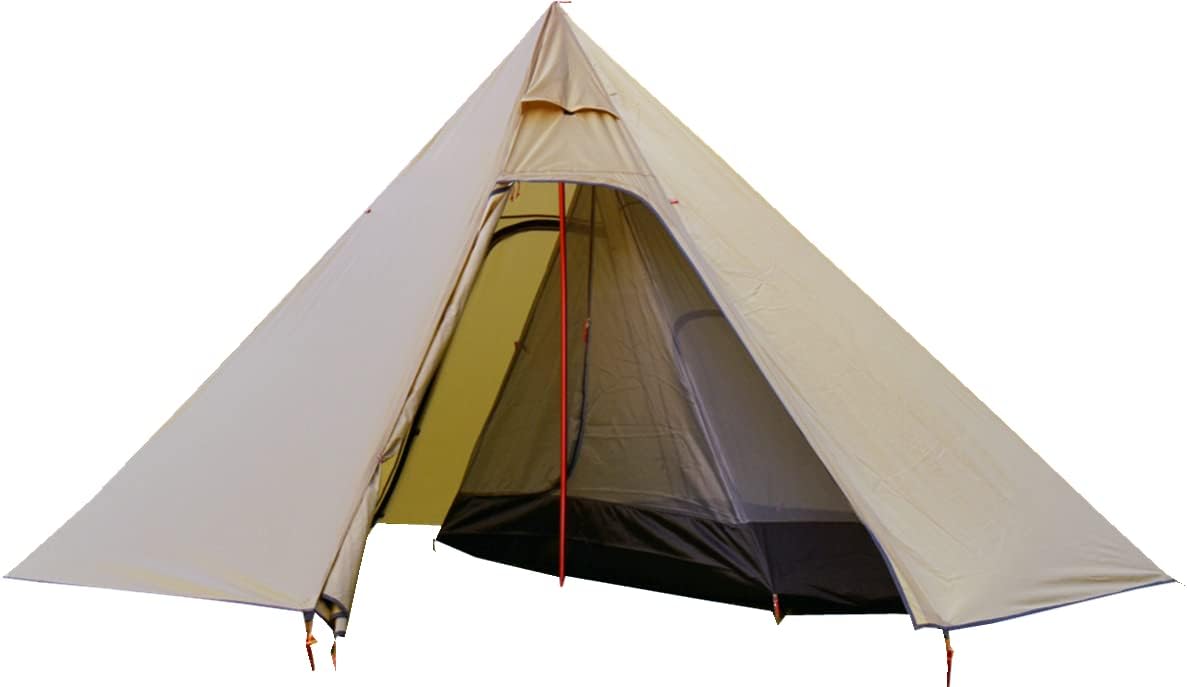 4 Persons Teepee with Half Mesh and Stove Pipe Jack Height 7.2Feet Camping Hot Tent with Flue Pipe Window for Family