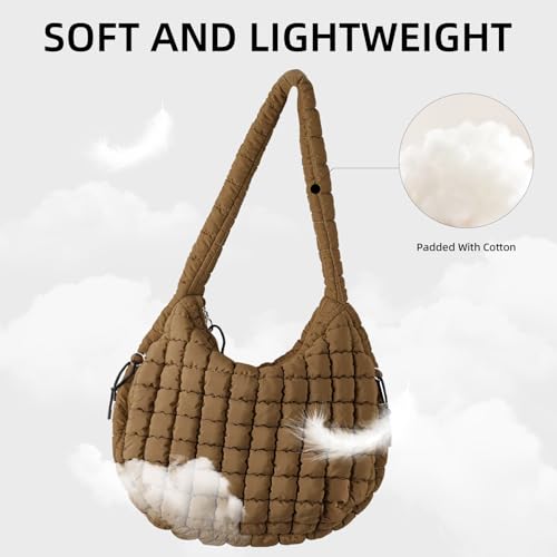 Image of Puffer Quilted Shoulder Bag Large Puffer Tote Bag for Women,Hobo Quilted Tote Bag Crossbody Shoulder Handbags Puff Purse