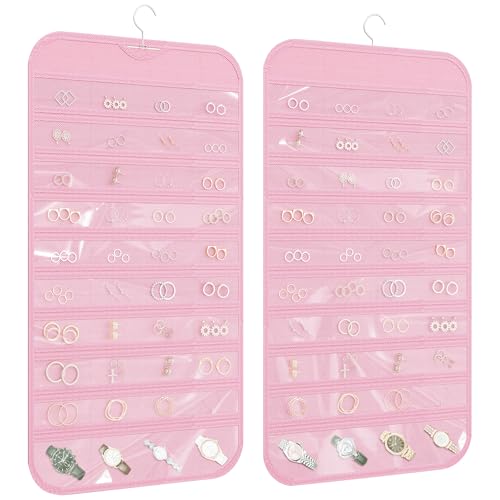 Hanging Jewelry Organizer 80-Pocket Double-Sided Storage, 1-Pack, Pink
