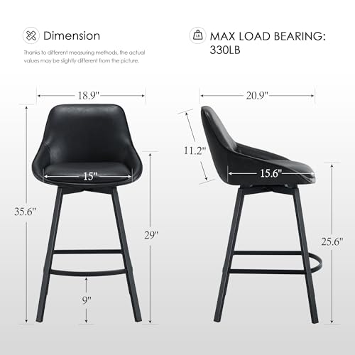 Image of Zesthouse Swivel Counter Height Stools Set of 3, Modern Upholstered Barstools with Backs, 26'' Faux Leather High Chairs for Island Kitchen, Counter Height Chairs with Metal Legs, Black