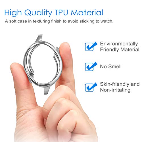 Image of 3 Pack - Fintie Case Compatible with Samsung Galaxy Watch Active 40mm (Not Fit for Active 2), Premium Soft TPU Screen Protector All-Around Protective Bumper Shell Cover, Black, Clear, Silver