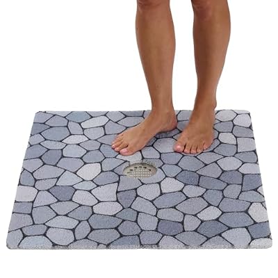 Shower Mat with Center Drain Hole - Secure Loofah Non Slip Shower Mats for Inside Shower - 27x27 Square Bath Mats for Shower - Anti Slip Shower Stall Mat - Square Shower Floor Mat (27x27 Pebble Blue)