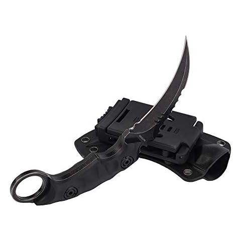 MASALONG Outdoor Survival claw Tactical teeth Knife Double edged sharp Fixed Blade Knife With Sheath (5CR Black Stone wash Black handle) Cover