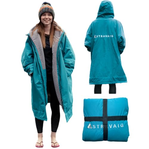 Adult Waterproof Changing Robe Super Soft Fleece Lining-Windproof, Waterproof to 10,000mm Oversized Coat for Changing Swimming and Watersports. With Compression Straps