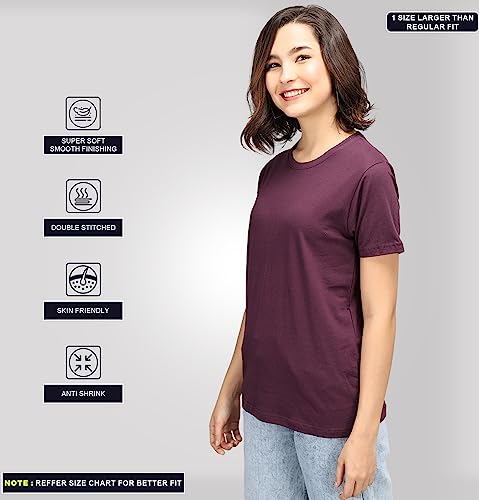 Image of Sleepynuts Women Boyfriend Plain Round Neck Half Sleeve T-Shirt
