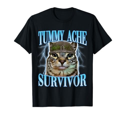 Funny Saying Cats Tummy Ache Survivor Cat Meme Humor Men T-Shirt