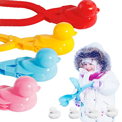 Velidy Snowball Maker Toys 4Pcs Cartoon Duck Snowball Maker Clip Outdoor Sports Snow Sand Mold for Kids, Children Snow Ball Fights, Winter Outdoor Activities Random Color