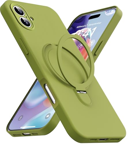 Support magnétique iPhone 16 Plus compatible MagSafe avec béquille anneau silicone