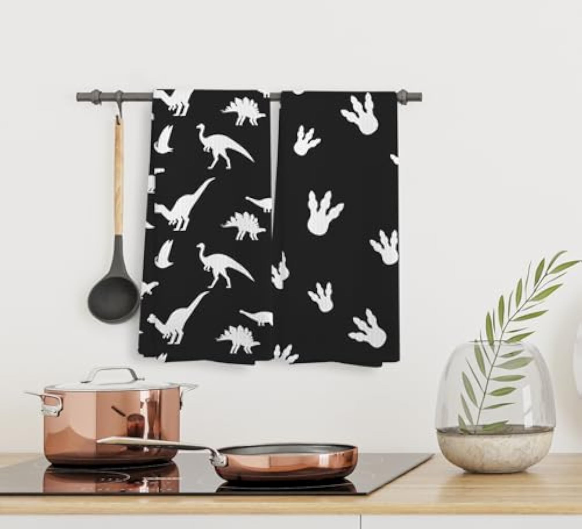 Black and White Dinosaur Kitchen Towels Set of 2