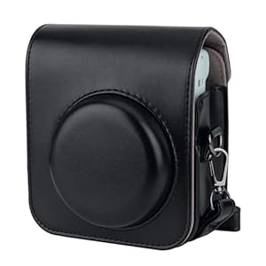 ZIKKON PU Leather Protective Camera Case Pouch Compatible with Fuji-Film Instant Insta-x Mini 12 Instant Camera Carrying Bag with Adjustable Shoulder Strap- Black