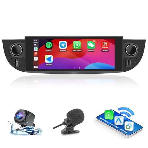 ANKEWAY Radio de Coche para Fiat 500 2007 – 2015 con Android Auto y CarPlay Wireless, RDS Car Radio Android 13 Estéreo [2G + 32G] con Cámara de Marcha Atrás/Mic/Canbus Box/Puerto USB/App Store(Black)