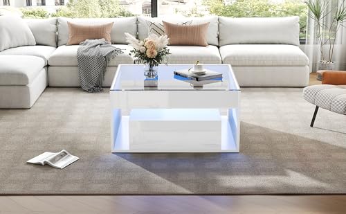 Mesa de centro de vidrio templado y MDF blanco Anself 2