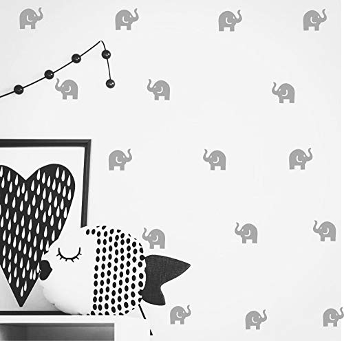 Set of 36 Cute Elephant Wall Stickers – Removable Vinyl Decals for Kids Room, Baby Nursery, or Playroom – Adorable Animal Art for Bedroom Decor and DIY Mural Projects (Light Gray)