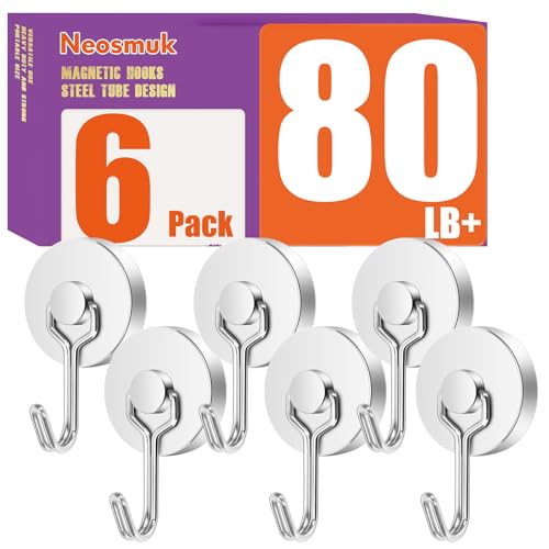 Neosmuk Swing Magnetic Hooks for Cruise Cabins – Heavy Duty 80lb Strong Magnet Hooks, Cruise Essentials for Ship, Fridge, Wall, Ceiling, Door, Hanging and Decorations (Pack of 6, Silver)