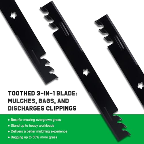 Image of Grasscool 405380 YTH22V46 46 inch Deck Mower Mulching Blades Replacement | Fits Husqvarna 403107 Z246 YTH20K46 YTH21K46 YTH22K46 YTA22V46 Zero Turn Lawn Tractor,5 Star Mounting Hole,Bagging Mulch Cuts