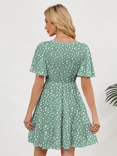 Image of UEAL Womens Cute Floral Smocked V Neck Flutter Sleeve Sundress with Pockets Casual Spring Summer Dresses for Women 2026