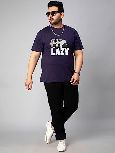 Image of Toodlegram Men Plus Size Cotton Printed T-Shirt Regular Fit Navy Blue