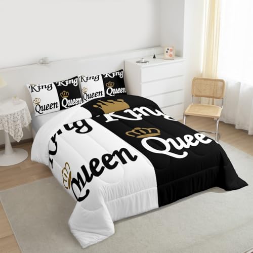 Image of Feelyou Valentine Day Mr Mrs Comforter Set Twin Size Bedding | Adults Couple Lover King Queen Presents Ultra Soft Duvet Set Quilt Set Room Decor Warm Cozy Breathable Lightweight All Season