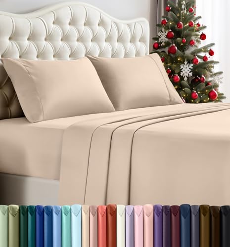 Utopia Bedding Queen Sheet Set – 4 Piece Bed Sheets for Queen Size Bed, Soft and Breathable Microfiber, Includes 1 Fitted Sheet, 1 Flat Sheet and 2 Pillowcases (Beige)